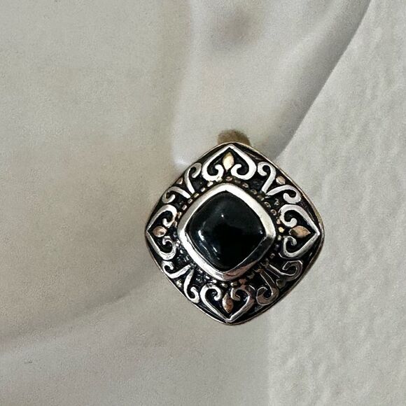 Sterling Silver Earrings with Black Onyx, Rhodium & 18k  Gold Accents - Picture 1 of 10